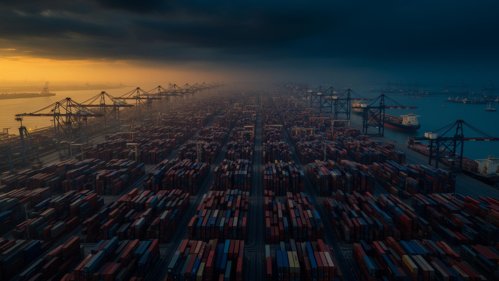 Container port at dusk