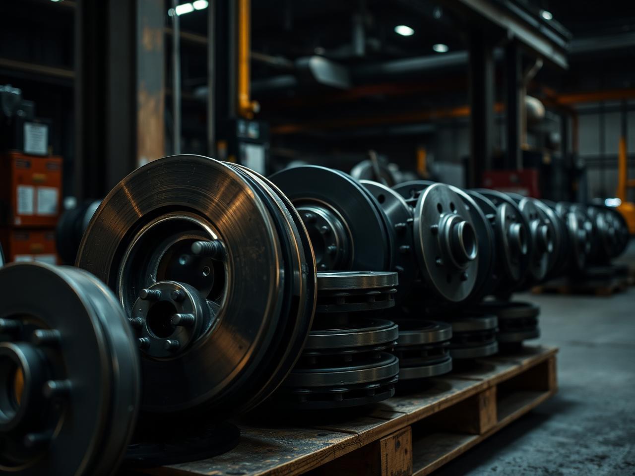 Automotive brake components on industrial pallet